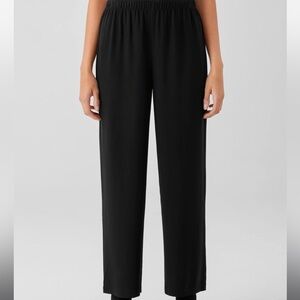Eileen Fisher Silk Georgette Crepe Straight Ankle Pant, Wine, NWT